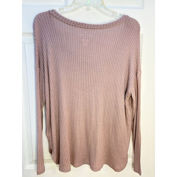 American Eagle Shirt Womens XS Mauve Pink Ribbed Soft Sexy V Neck Long Sleeve - Picture 2 of 7